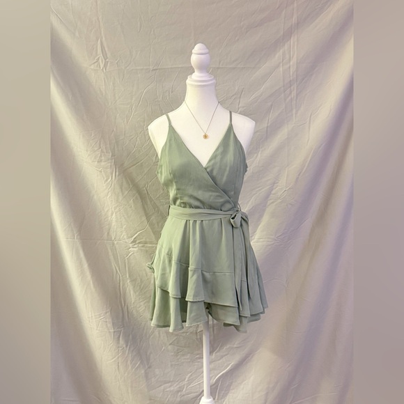 Altar’d State Sage Green Wrap Romper - Picture 1 of 7